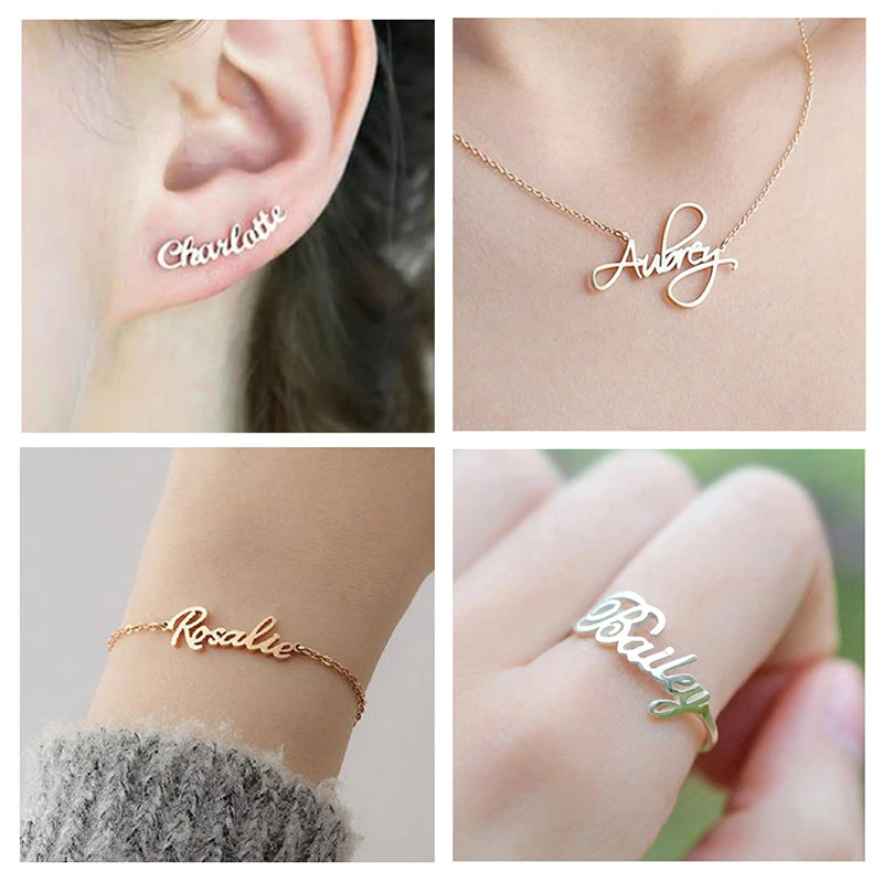 

Fashion Custom Name Necklace 2021 Trendy Letter Earrings For Women Stainless Steel Customized Curved Earrings Gift For Party