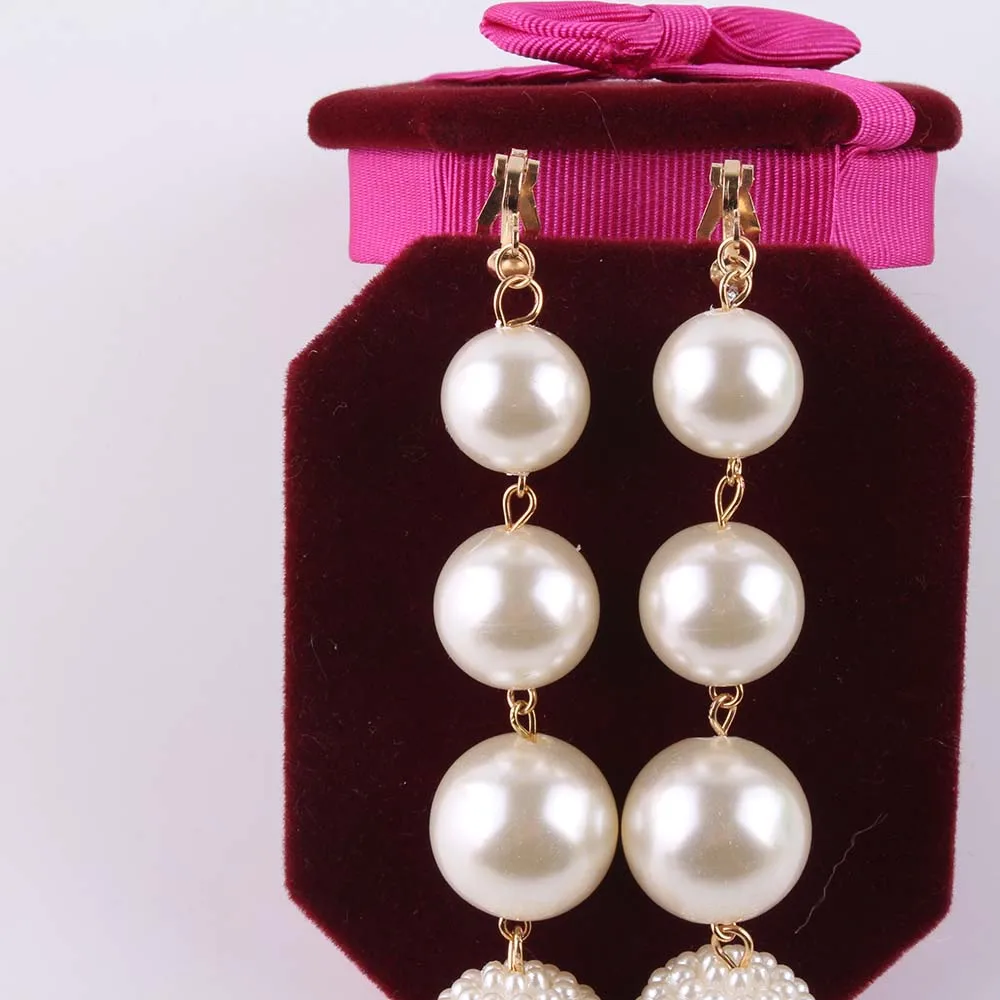 Long pearl clip on earrings charm pendant White Simulated-Pearl No Pierced Ear Cuff Accessories Earings Fashion Jewelry JIOFREE