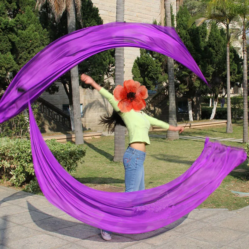 New Arrival Belly Dance Silk Veil Poi Streamer  Poi 1pair= 2pcs silk veil + 2pcs poi-chain-ball flowy silk S/M/L/XL