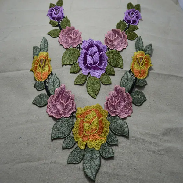 somelace (1piece)Craft Polyester Flower Embroidery Decorated Lace Neckline Collar Applique Trims Venise Patches/A001