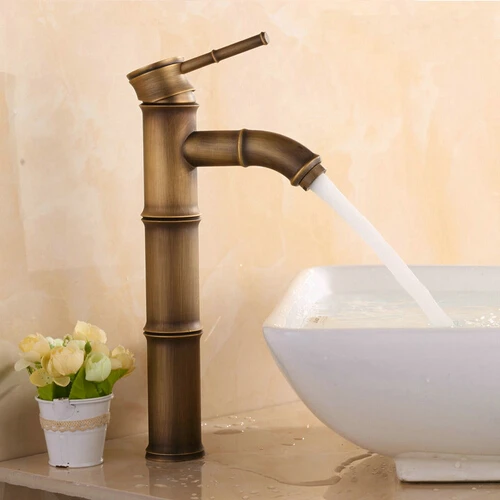 

Bamboo faucet Basin Mixer Taps Antique Brass Finished Hot and Cold Mixer Taps Deck Mounted basin tap torneira AF1046