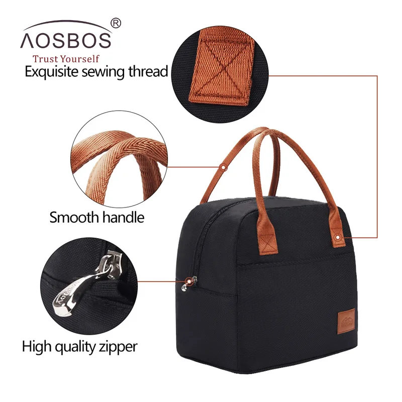 Aosbos Fashion Portable Cooler Lunch Bag Thermal Insulated Travel Tote Bags Large Food Picnic Lunch Box Bag for Men Women Kids