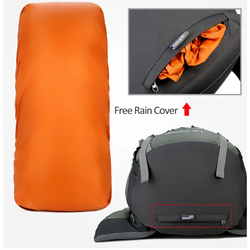 Imagem -03 - Mochila de Acampamento com Capa de Chuva Masculina Bolsa de Viagem Bolsa Esportiva Bolsas ao ar Livre Escalada Montanhismo Trekking Mochila de Ombro 75l