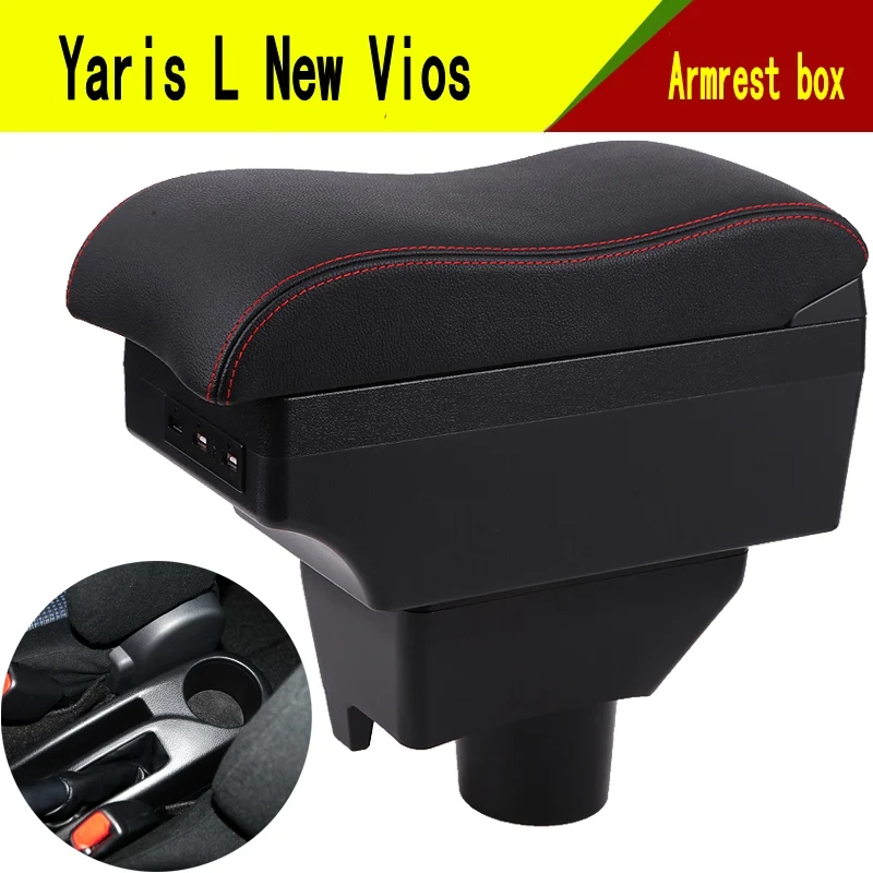 

For Toyota Yaris L New Vios armrest box central Store content Storage box with cup holder ashtray USB interface