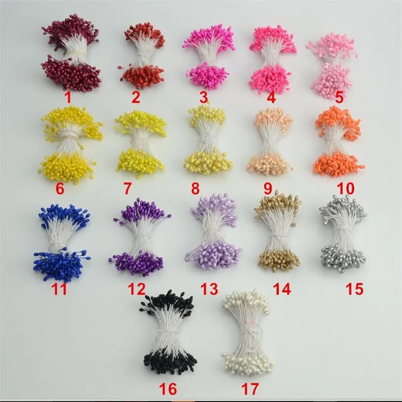 300pcs Artificial Flower Double Heads Stamen Pearlized Craft Cards Cakes Decor Scrapbooking Floral For Home Wedding Party decor