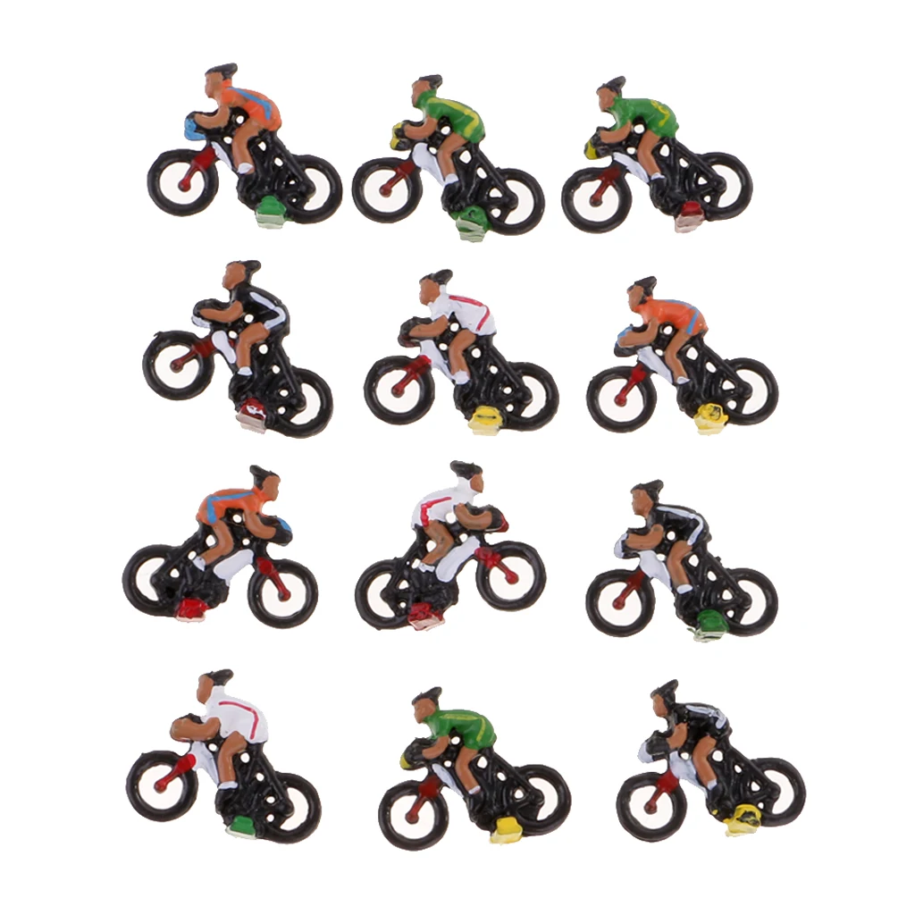 12 Pieces Plastic Miniature 1/87 HO Model Cyclist DIY Landscape Sand Table Layout for Child Kids Girl Toys Xmas Gift Collectible