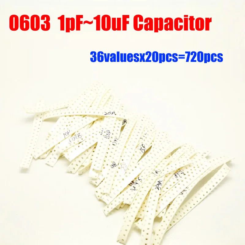 

0603 0805 SMD Capacitor Sample Kit 36valuesX20pcs=720pcs 1PF~10UF Capacitor Assortment Pack