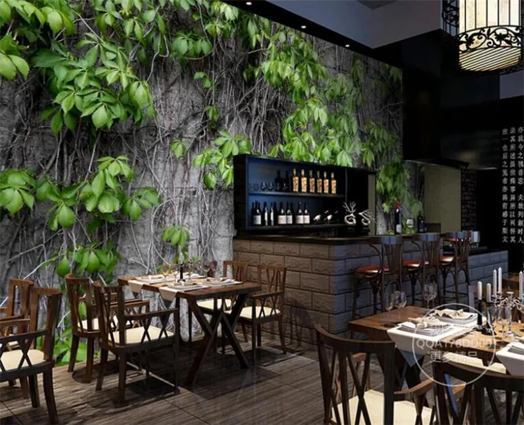 

Restaurant Cafe Clubs KTV Bar 3D Wallpaper Boston Ivy Nature Mural Modern Plant Fiber Wallpaper Roll Papel De Parede 3D Paisagem