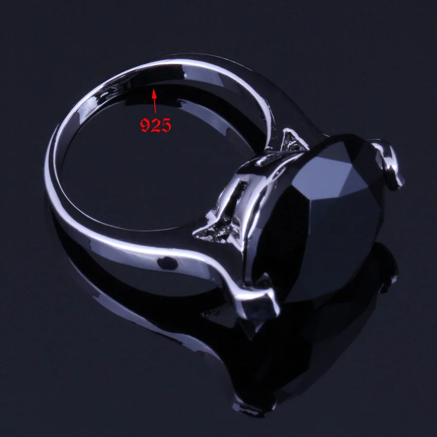 Sublime Round Black Cubic Zirconia Silver Plated Ring V0078