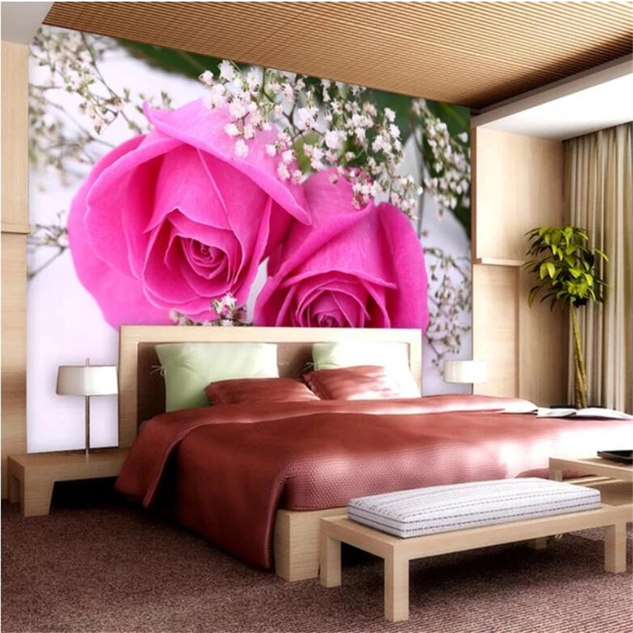 beibehang custom 3d stereo wallpaper mural backdrop wall paper bedroom bedside personalized red roses papel de parede wallpaper