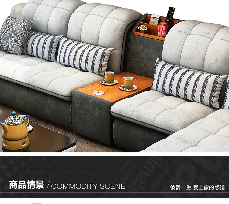 velvet fabric sectional sofa Living Room Sofa set furniture alon cup holder couch puff asiento muebles de sala canape sofa cama