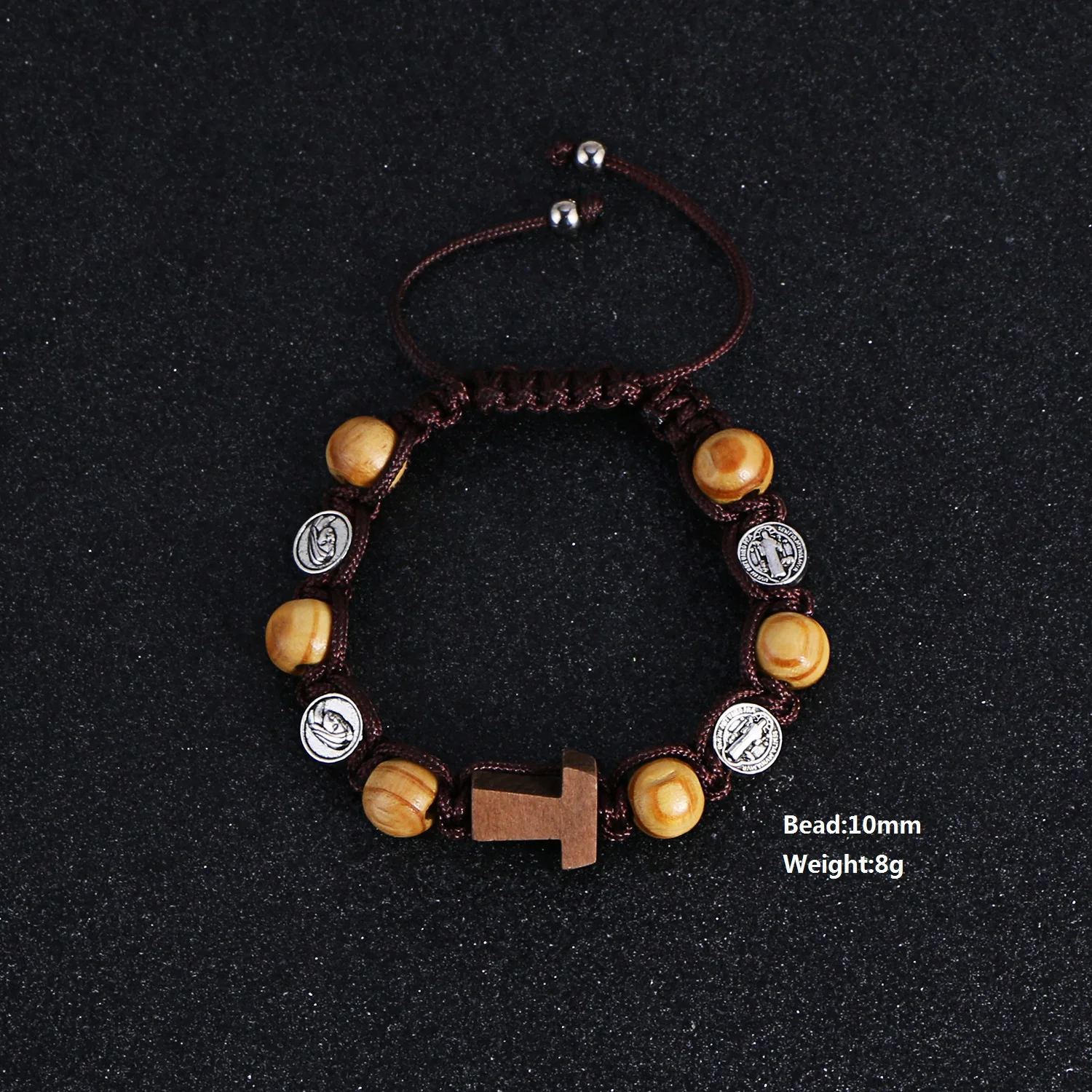 Hand Woven Religious Christian Rosary Bracelet Saint Mary Cross Wooden Beads Beaded Bracelet Classic Prayer Bracelet Jewelry