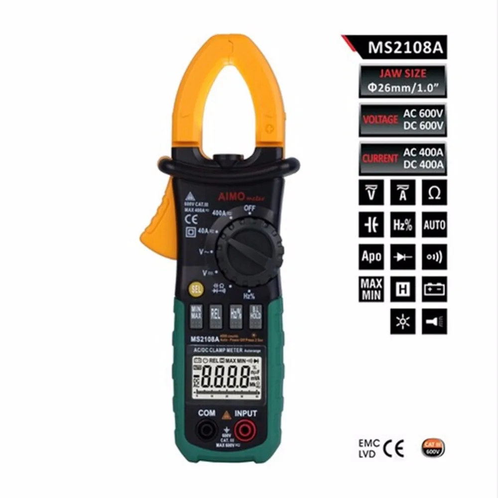 Imagem -02 - Multímetro Digital Braçadeira Medidor de Corrente Pinça ac dc Tensão Corrente Capacitor Resistência Tester Ms2108a