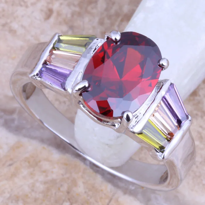 Perfect Multicolor Multigem Silver Plated  Ring Size 6 / 7 / 8 / 9 R1550