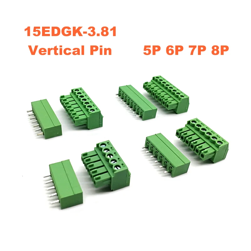 

20pcs Pitch 3.81mm Screw Plug-in PCB Terminal Block Pluggable Connector 15EDGK VC 5P 6P 7P 8P Vertical Pin Male/Female Morsettie