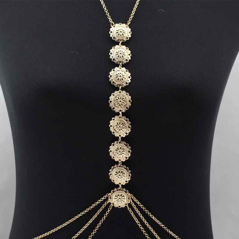 boho Coin necklace Women Gypsy Beach chain necklace Harness Necklace for Women  Collier bijoux