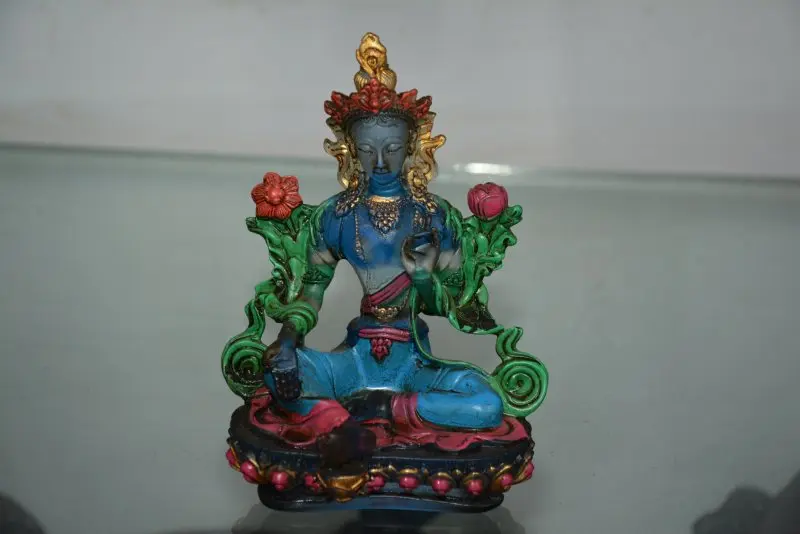 Rare Old Qing Dynasty crystal pastels carving-- Blue Tara Buddha Statue,#02, best collection adornment, free shipping