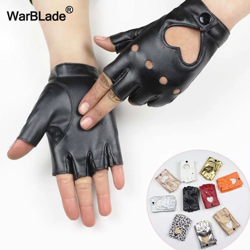 WarBLade Women Leather Gloves Fashion Fingerless Star Hollow Gloves Party Show Breathable Half Finger Mittens Women gants moto