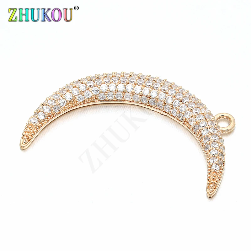 24*39mm Brass Cubic Zirconia Moon Charms Pendants DIY Women Necklace Pendant Jewelry Accessory Findings, Model: VD69