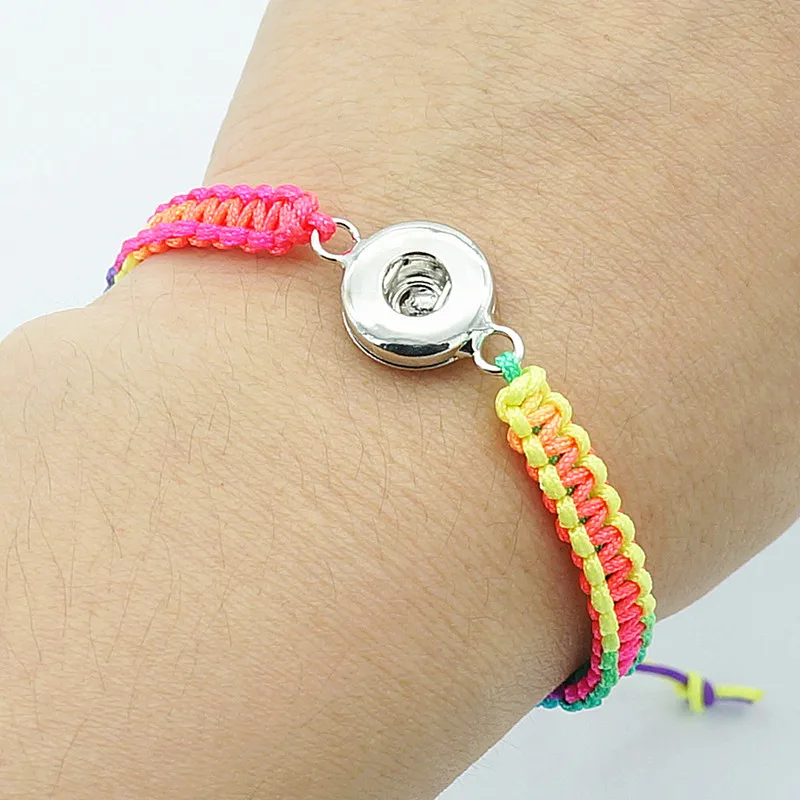 Fashion SE0185 Beauty Gradient color Rope adjustable snap bracelet fit 12mm/18mm snap buttons wholesale