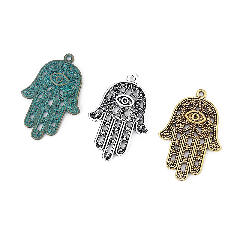 10pcs Hamsa Hand of Fatima Beads Turkish Eye Charms Pendant for Necklace Bracelet Jewelry Findings