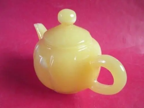 100% /  Elaborate Chinese  hand-carved  topaz pumpkin teapot