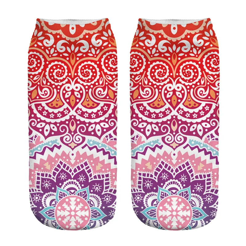 New Arrival Short Mandala Socks Women 3D Print Aztec High Quality Polyester Beauty Flower Low Cut Ankle Socks