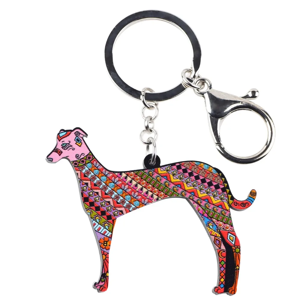 WEVENI Acrylic Printing Greyhound Dog Key Chain Key Ring Bag Party Charm Man Keychain Accessories New Trendy Jewelry For Women