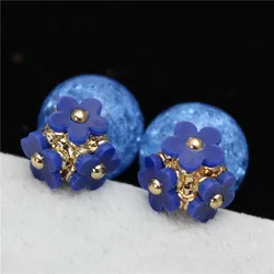 New summer style design fashion brand jewelry metal flower earrings for women candy color beads  stud earrings