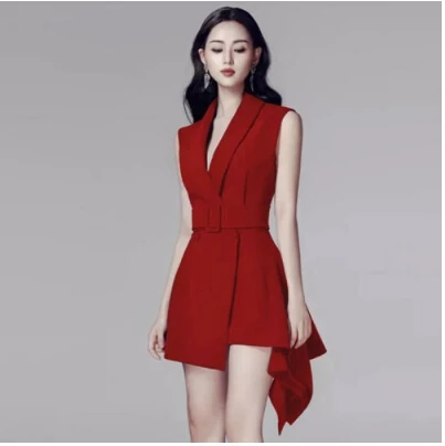 SMTHMA Elegant Notched Neck Double Breasted Women Blazer Dress OL Style Dress High Waist Red Vestidos Femme New 2022