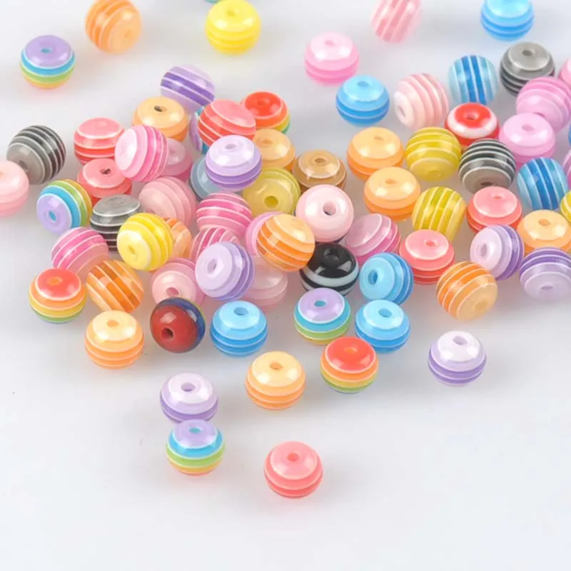 100pcs Mixed Stripe Resin Round Spacer Beads For Jewelry making DIY 6mm YKL0562X