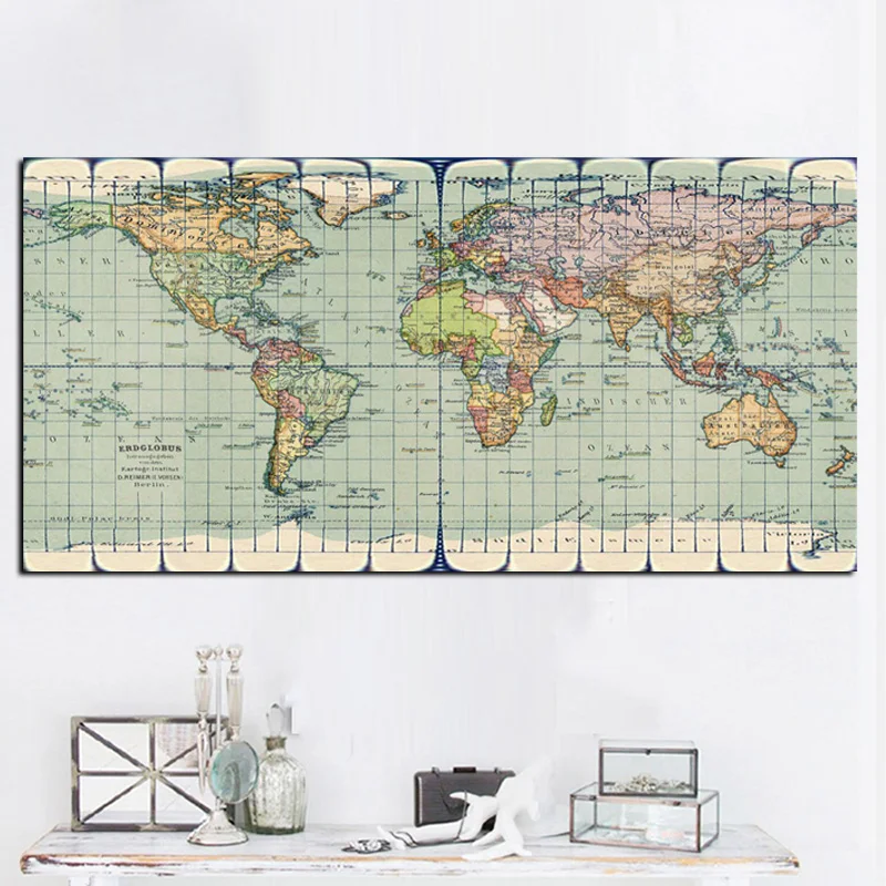 Classic Vintage Earth World Map Painting Canvas, HD Print on Canvas, Modern Wall Picture for Office Room Decor