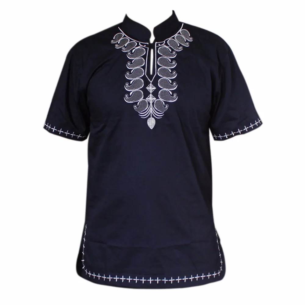 Dashikiage Unisex Cotton Pan-African Embroidered Fashion Dashiki Shirt Traditional Nigerian Native Ankara T-shirt