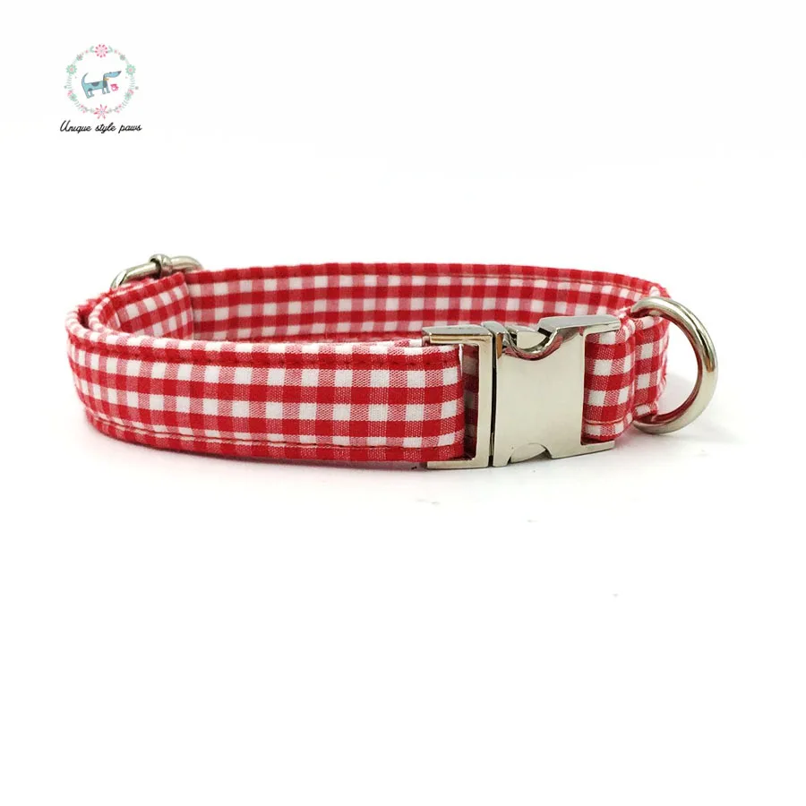 Red Lattice Dog Collar And Leash Set With Bow Tie Personal Custom Pet Puppy Designer Product Dog &Cat Necklace Xs-Xl