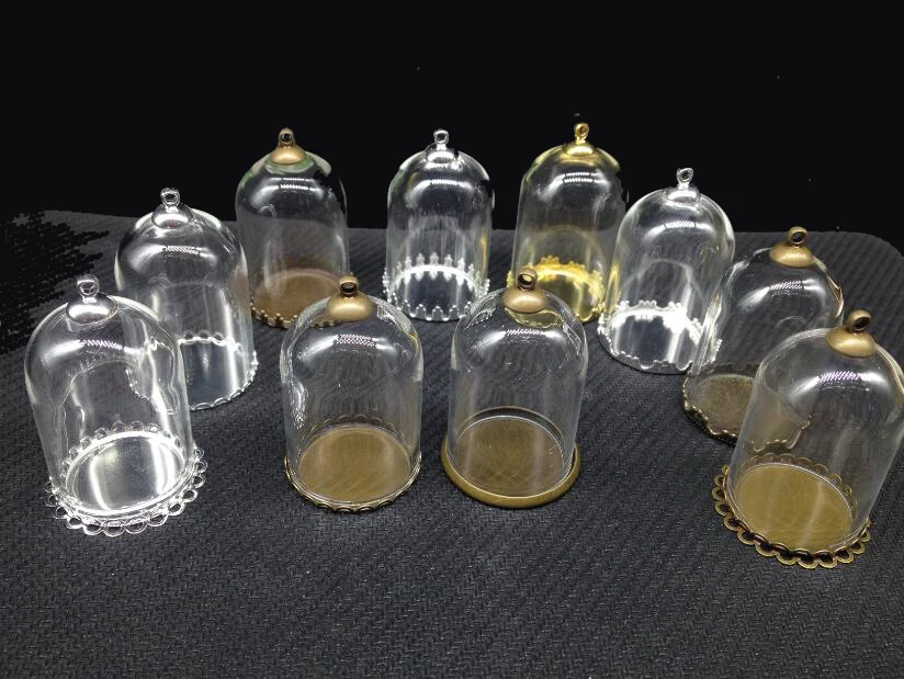 3sets 25*38mm Bell jar shape tube clear glass bubble bottle & tray & top connector for DIY jewelry necklace accessories finding