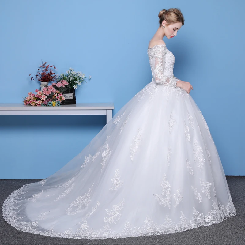 Lange Mouwen Trouwjurken 2022 Prinses Kant Bridal Bruid Jurken Luxe Vintage Uit De Schouder Robe De Mariage