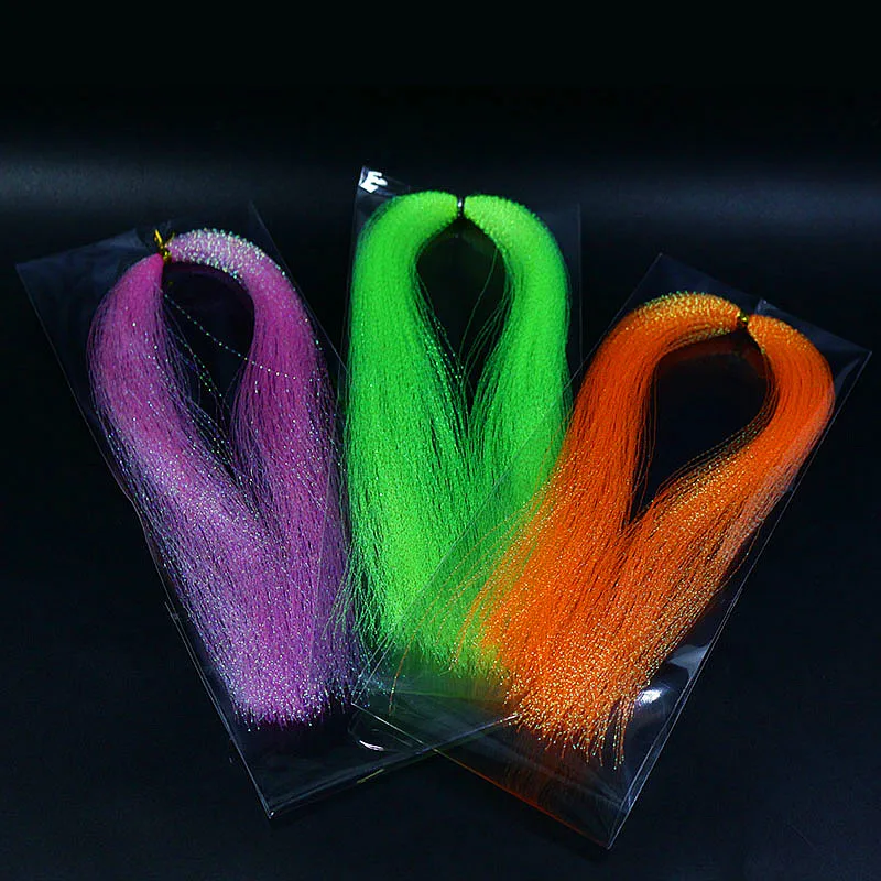 Hot 6packs/set UV fluo Flashabou Tinsel twist type or flat type UV hue tinsels synthetic tying material for steelhead streamers