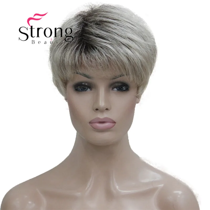 StrongBeauty Syntetyczny mały top z włókna monofilowego Lekki jasny truskawkowy brąz, blond Mix Blond Krótka peruka damska