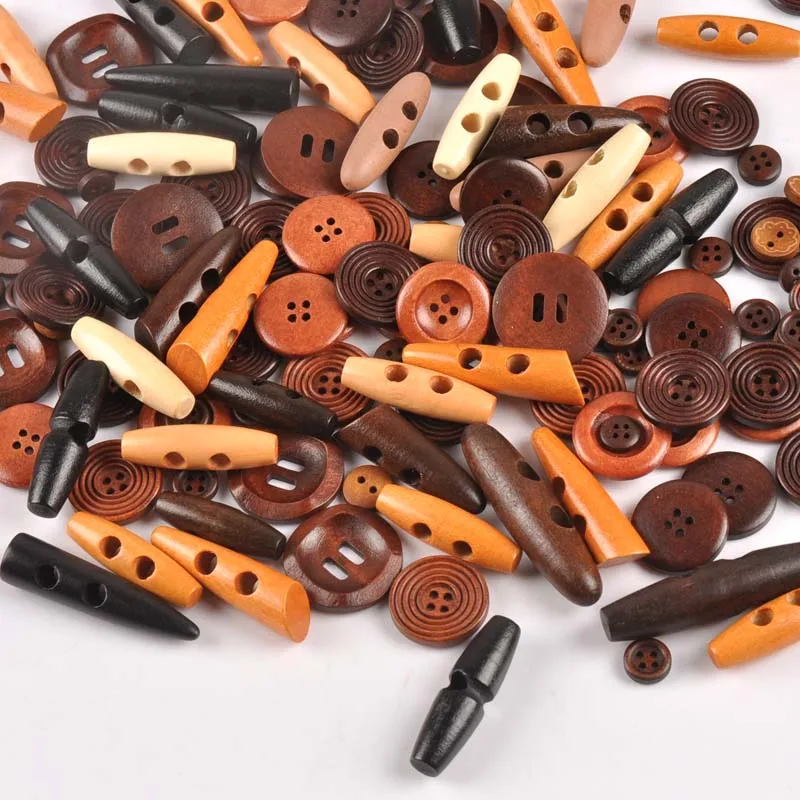 20pcs Random Mixed Wooden Button Sewing Horn Toggle Buttons For Coat Cloth Accessories Craft DIY And Scrapbooking MT1894
