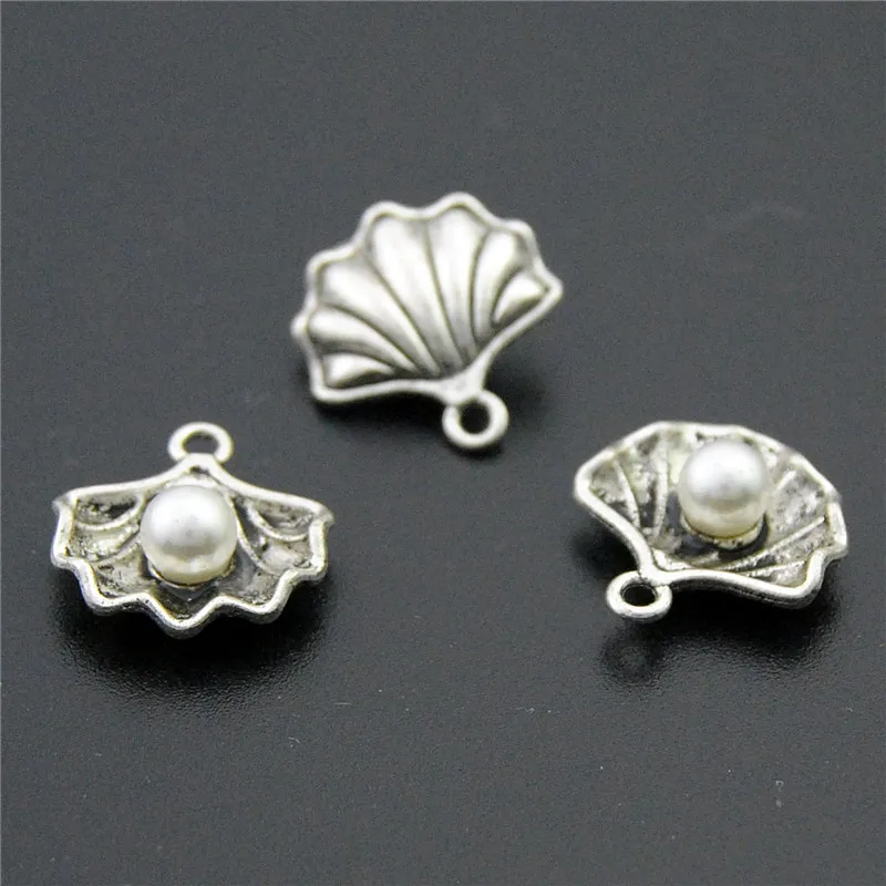 50pcs  Silver Color Pearl Shell Inlay Charms Pendant Fit Bracelets Necklace DIY Metal Jewelry Making A2274