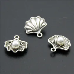 50pcs  Silver Color Pearl Shell Inlay Charms Pendant Fit Bracelets Necklace DIY Metal Jewelry Making A2274