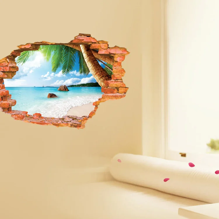 Beach fashion creative home decoration 60x90cm 3D three-dimensional broken wall effect wall painting background wall painting