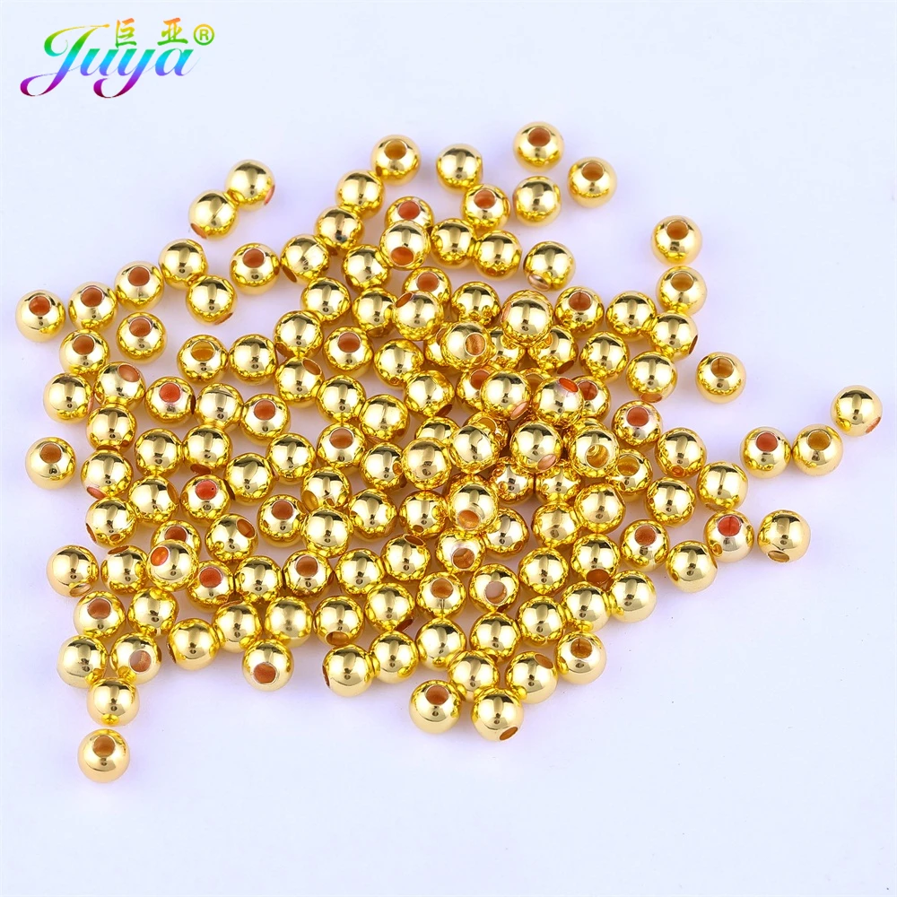 Juya DIY 18K Gold Silver Plated 2.5 3 4 5 6 8mm Hollow Copper Seed Beads For Handmade Natural Stone Braid Beading Jewelry Making