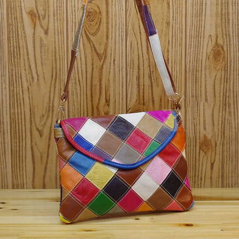 Imagem -02 - Lomantina-bolsas de Ombro de Patchwork de Couro Genuíno para Mulheres Envelop Bolsas Grande Capacidade Mensageiro Crossbody Bolsalas de Couro Marca