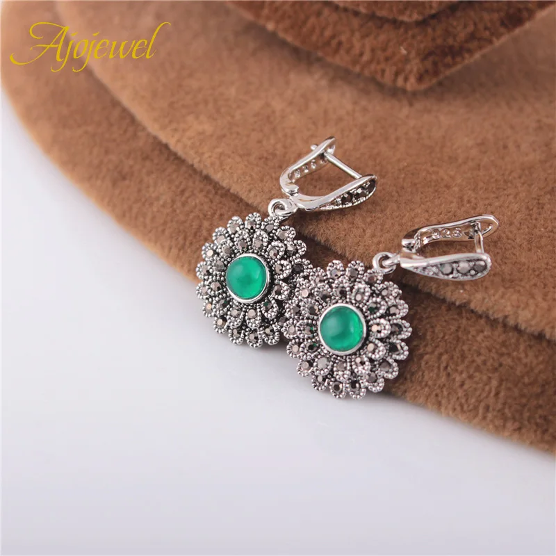 Ajojewel Crystal Green Earrings For Women Black Rhinestone Sunflower Drop Earrings Vintage Earrings Jewelry Gift