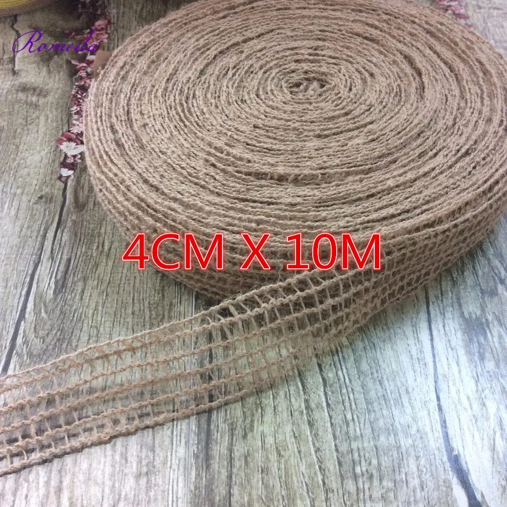 

4cm*10m/lot Weaving jute burlap rope ribbon for gift package wedding party decoration