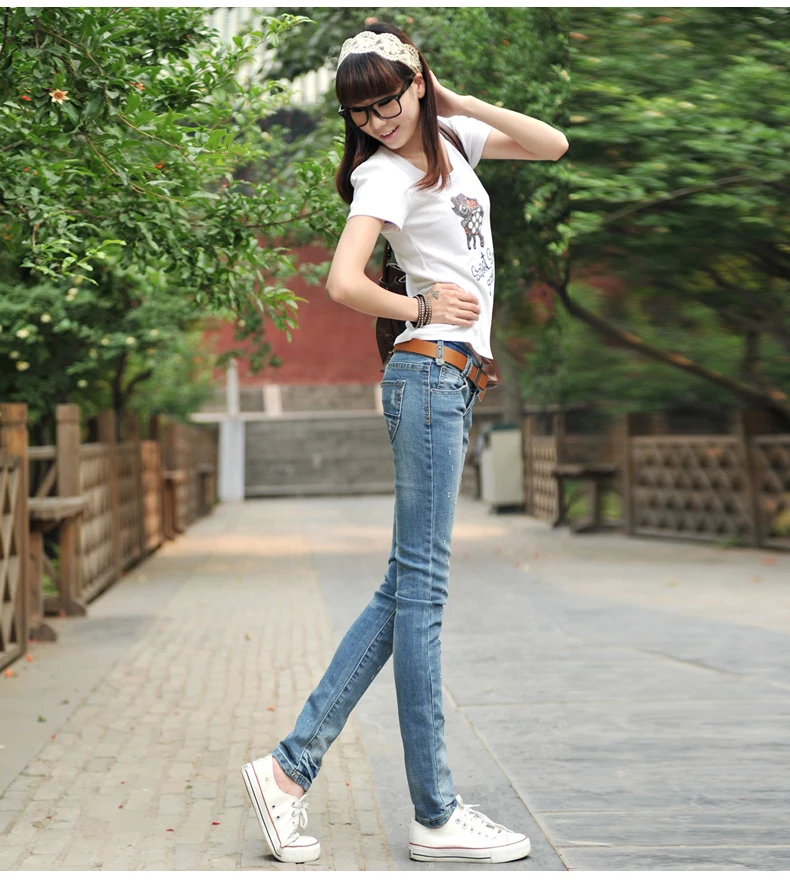 new spring Fashion casual plus size brand female ladies girls students cotton Stretch skinny pencil jeans clothing