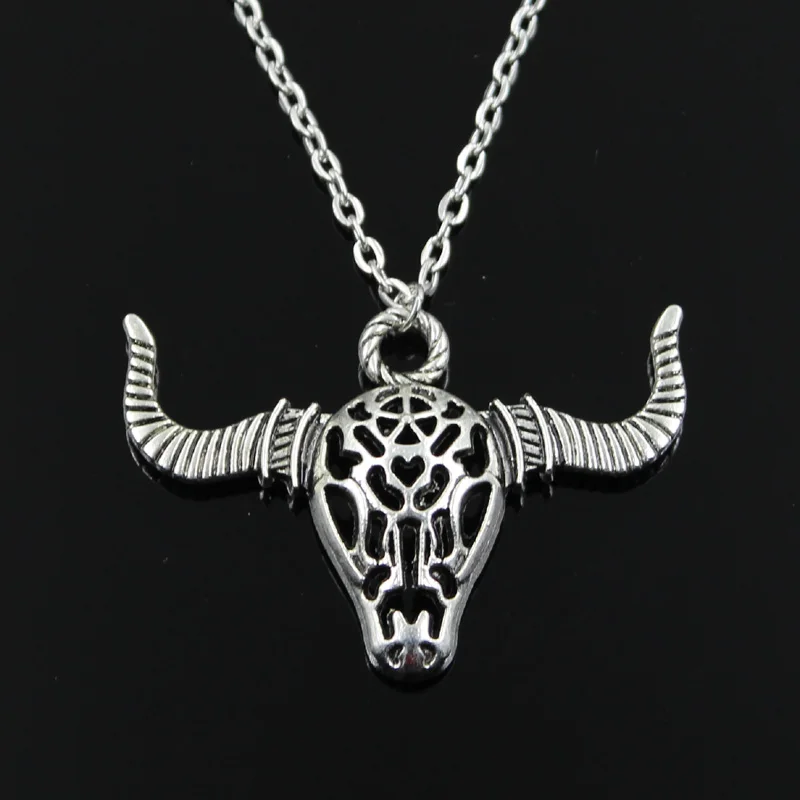 New Fashion Hollow Bull Ox Head Pendants Round Cross Chain Short Long Mens Womens Silver Color Necklace Jewelry Gift