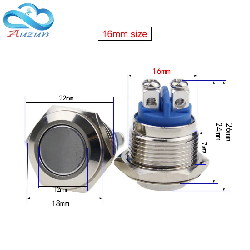 12/16/19/22MM High Quality Metal push button switch Reset Button Doorbell Switch Screw Pin Waterproof
