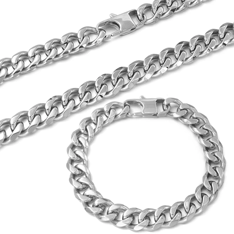 CHIMDOU Cuban links chains necklaces bracelets sets boy's men's fashion stainless steel wholesale jewelry set AJS095